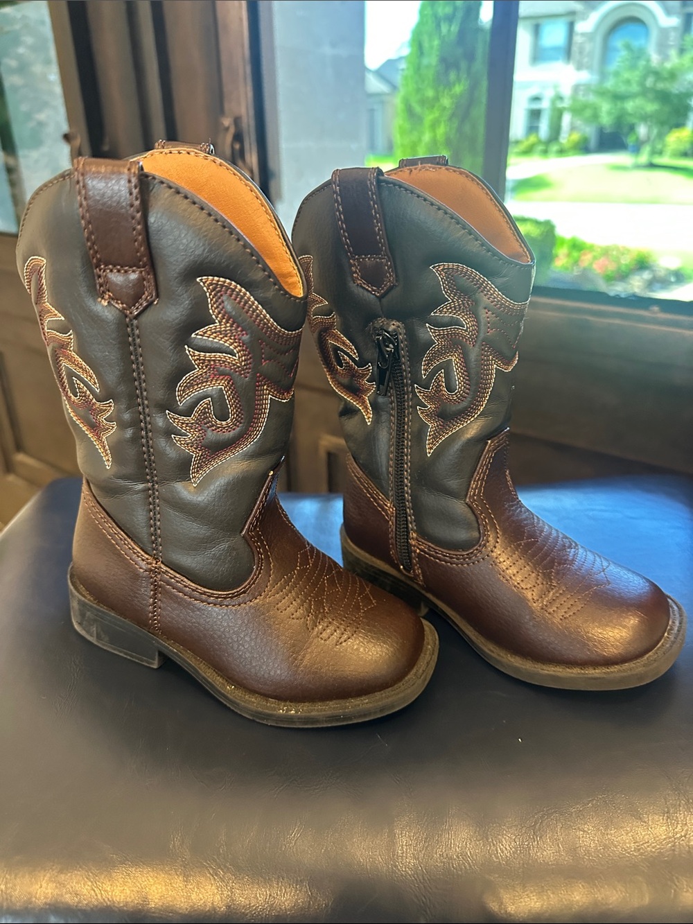 Magellan Outdoors Kids Two-Tone Brown Western Zip Cowboy Boots